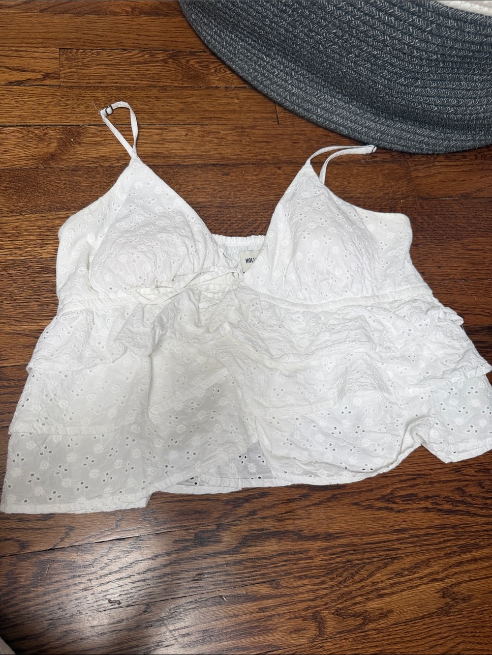 Hollister White Eyelet Ruffle-Trim Cami